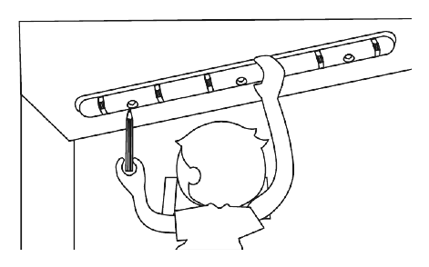 Step 1: Rail held against the ceiling while marking holes with a pencil