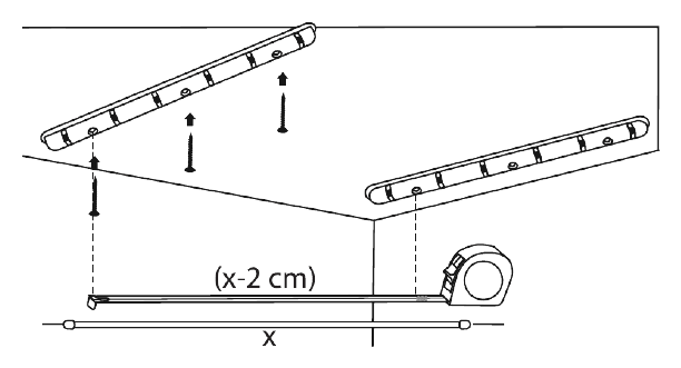 Step 4: Two rails on the ceiling, spaced rod length minus 2 cm